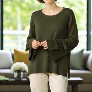 NWT Marella Sport Green Cashmere Wool Blend Tie Sleeves Pullover Sweater Size L